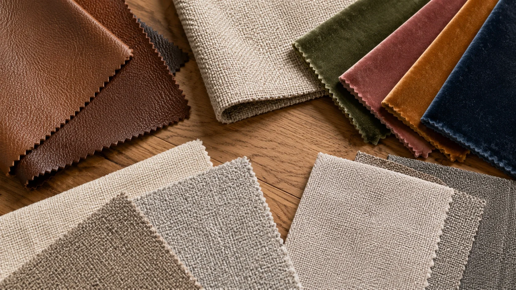 Comparison of leather, fabric, and velvet sofa upholstery materials